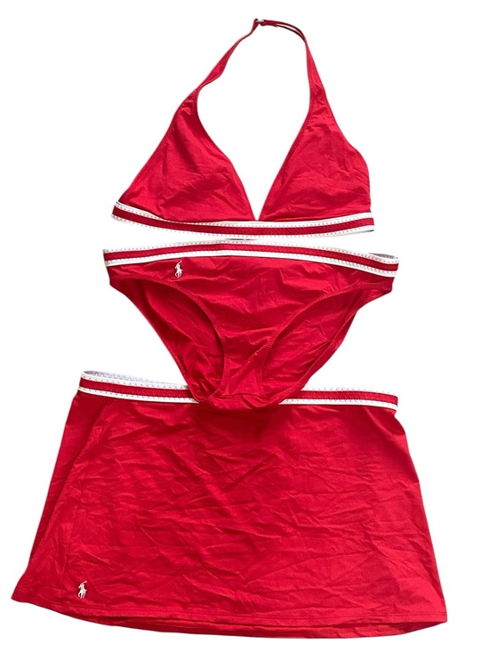 Ralph Lauren Other - Ralph Lauren Vintage Y2K Red White Bikini Swim Skirt 3 Piece Set Sz L